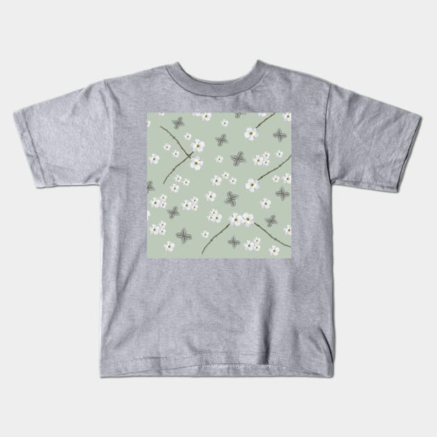 Nature Pattern, green white, floral, flowers, leaves, botanical, pattern, decor, art, TeePublic Kids T-Shirt by PrintedDreams